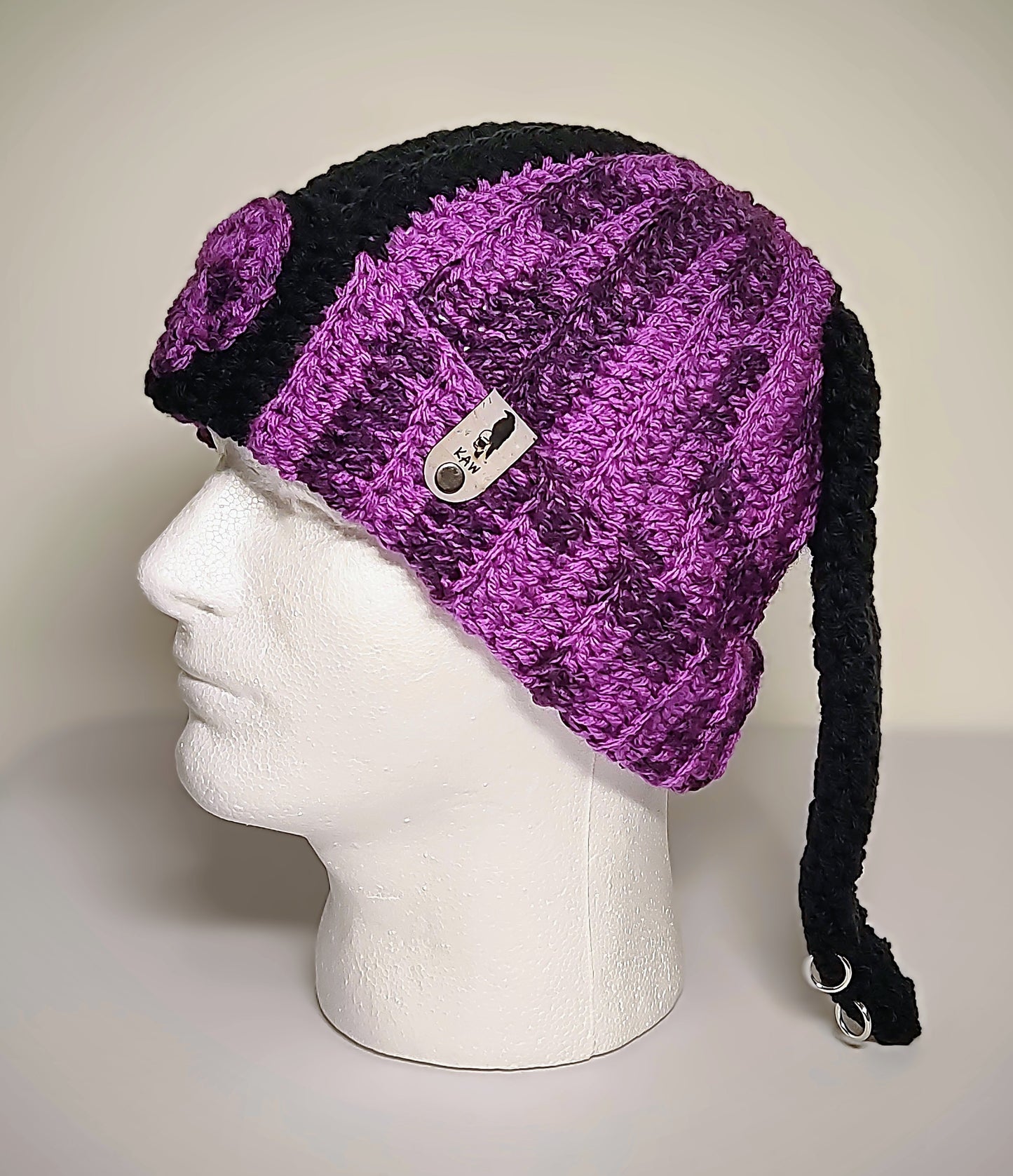 Bunny Ear Skull Beanie in Peculiar Purple & Black