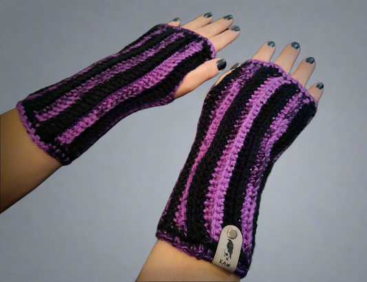 Stripey Peculiar Purple & Black Fingerless Gloves