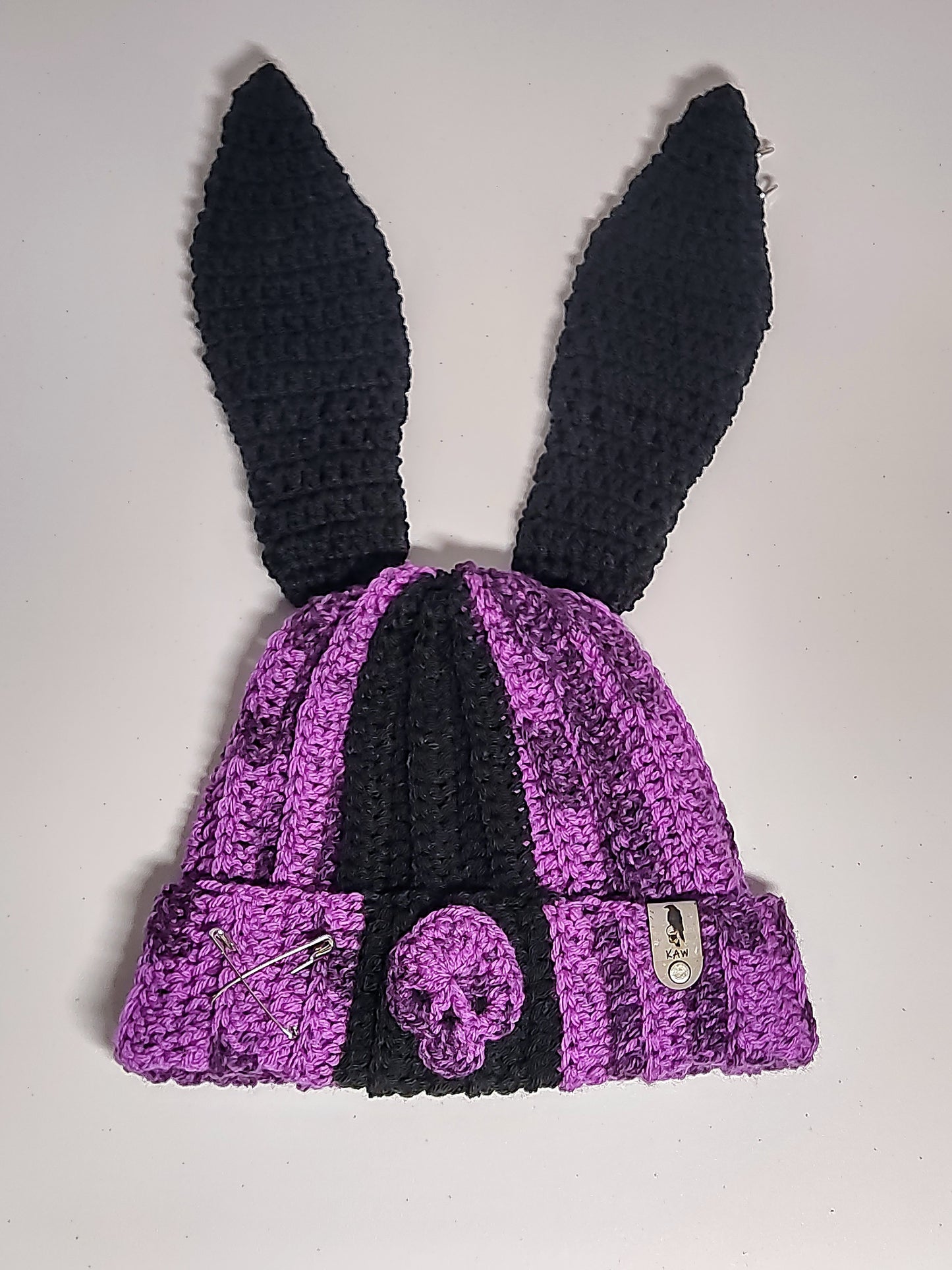 Bunny Ear Skull Beanie in Peculiar Purple & Black