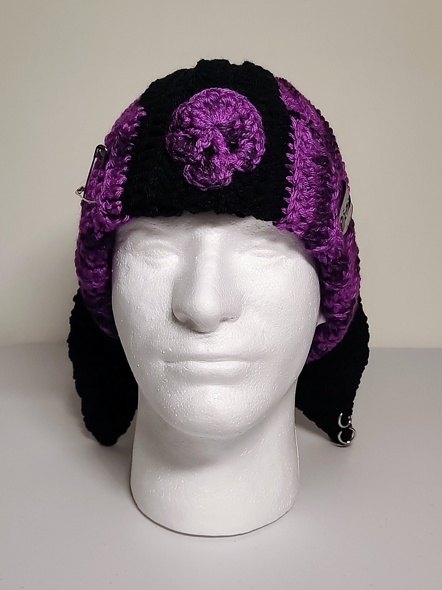Bunny Ear Skull Beanie in Peculiar Purple & Black
