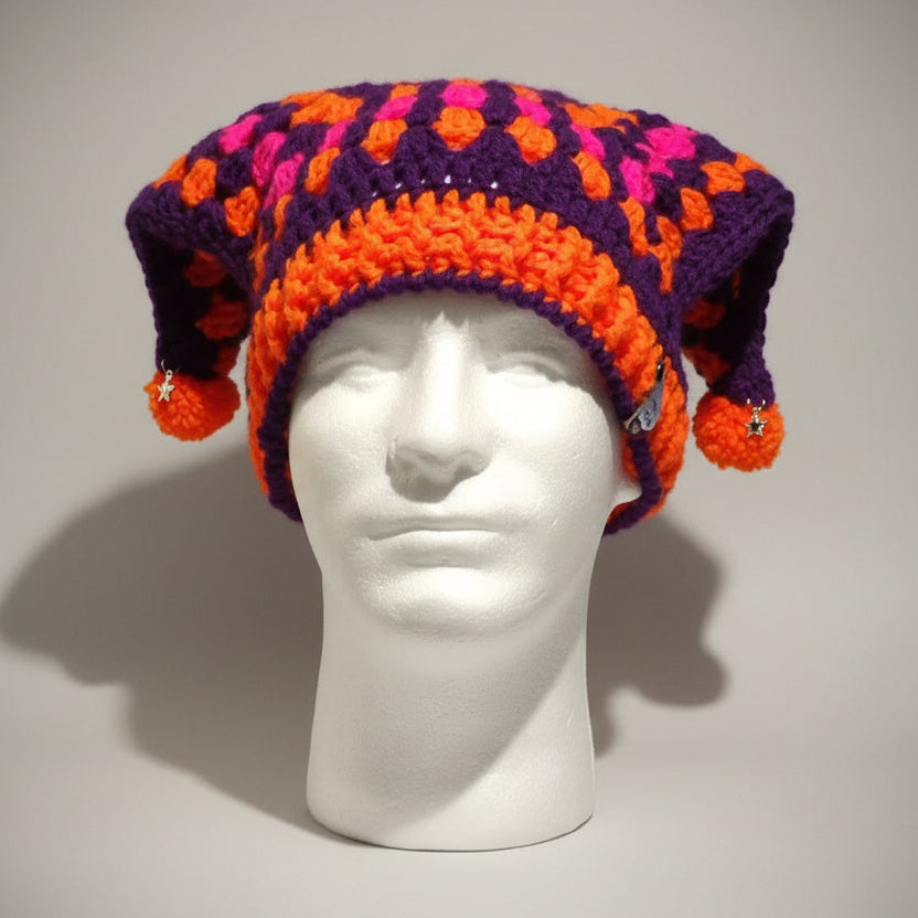 Blacklight Harlequin Jester Beanie