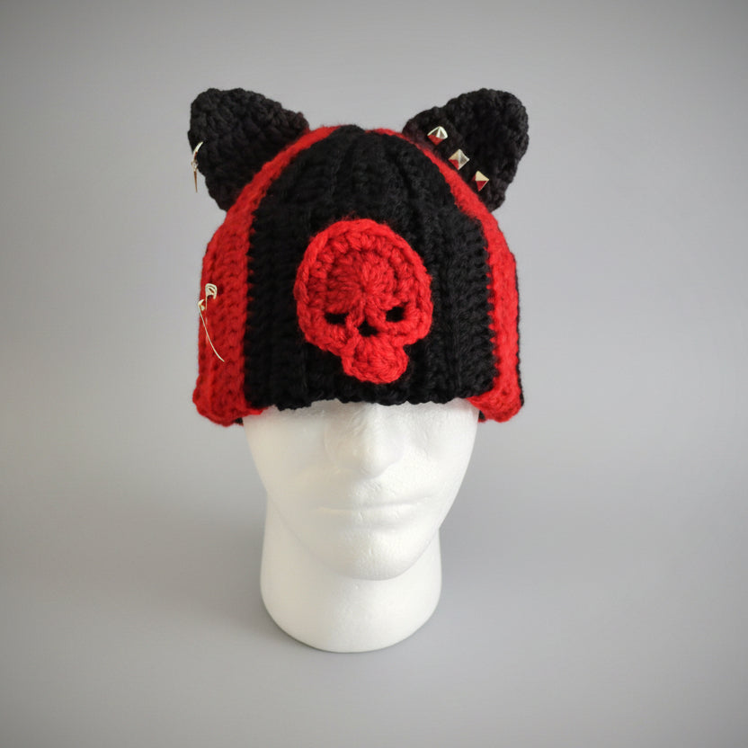 Punk Kitty Beanie in Blood-Of-Your-Enemies Red
