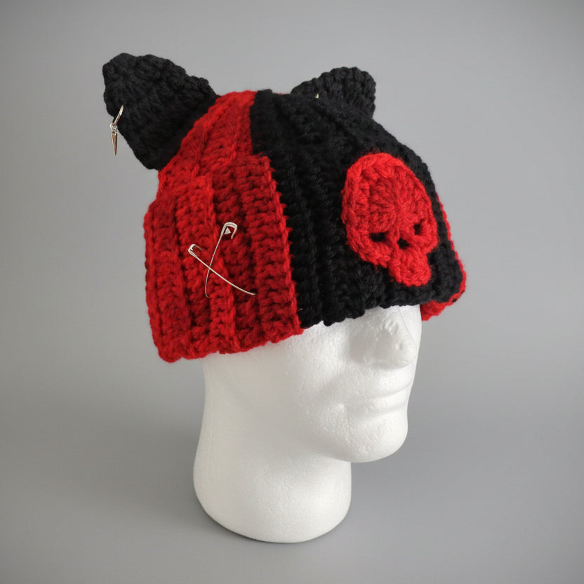Punk Kitty Beanie in Blood-Of-Your-Enemies Red