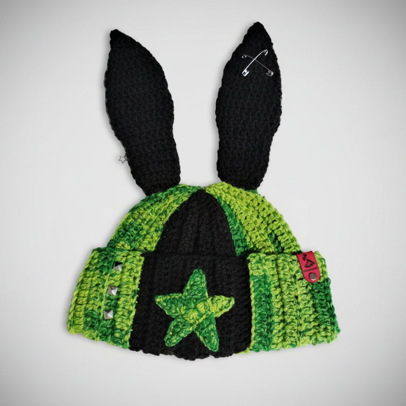 Punk Bunny Beanie in Graffiti Green